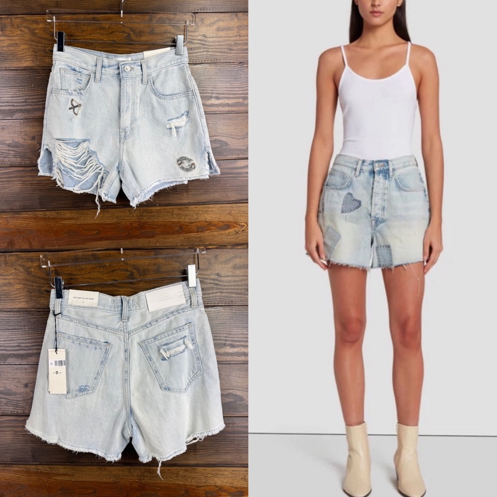 7 For All Mankind Light Blue Distressed Easy Ruby Cut Off Jean Shorts Size 25
